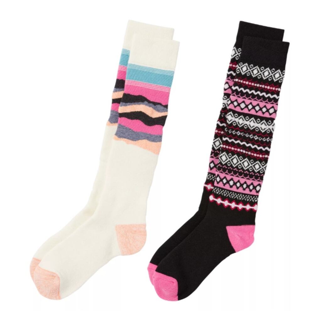 Alpine Design Women's Snow Sport Socks – 2 pack  White Black Mountain New